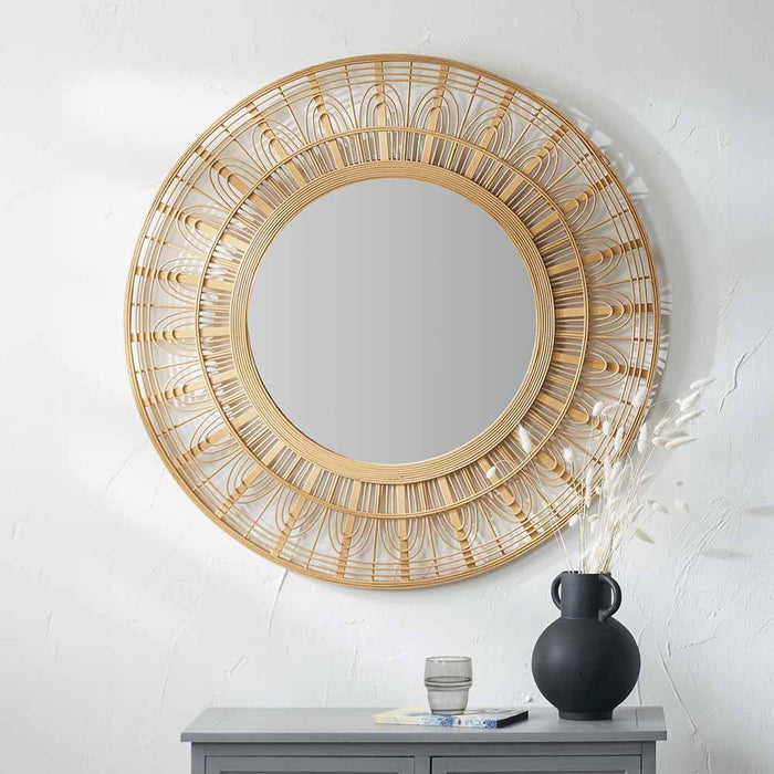 Elegant Natural Bamboo Frame Round Wall Mirror – Contemporary Scandi Design