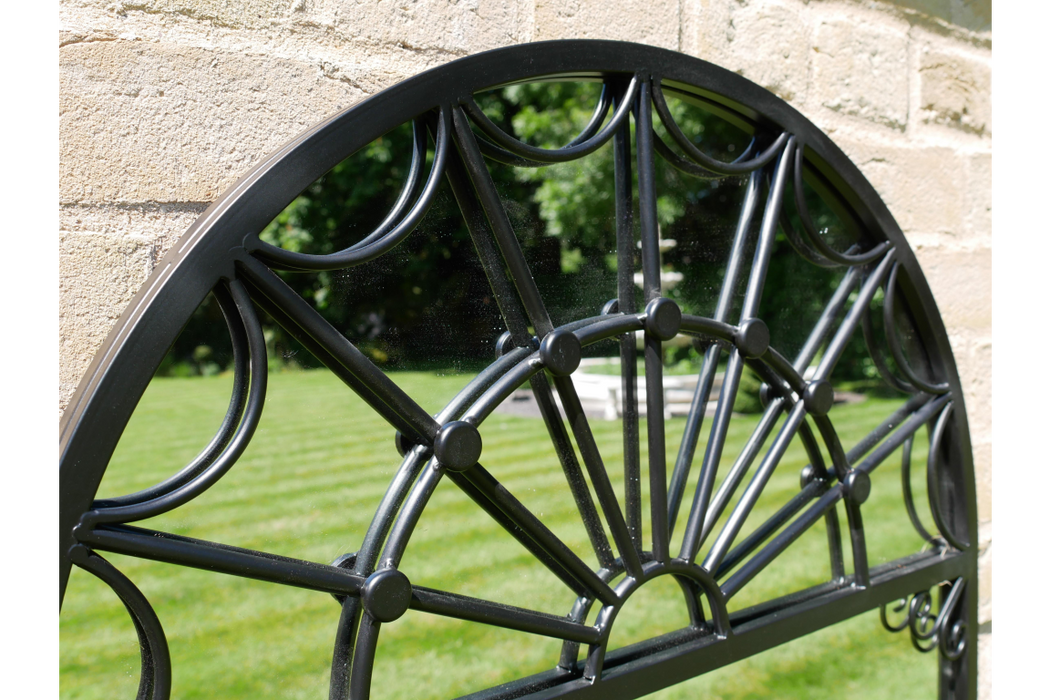  Indoor / Outdoor Black Arched Metal Garden Mirror - 115 x 60 cm - Decor Interiors 