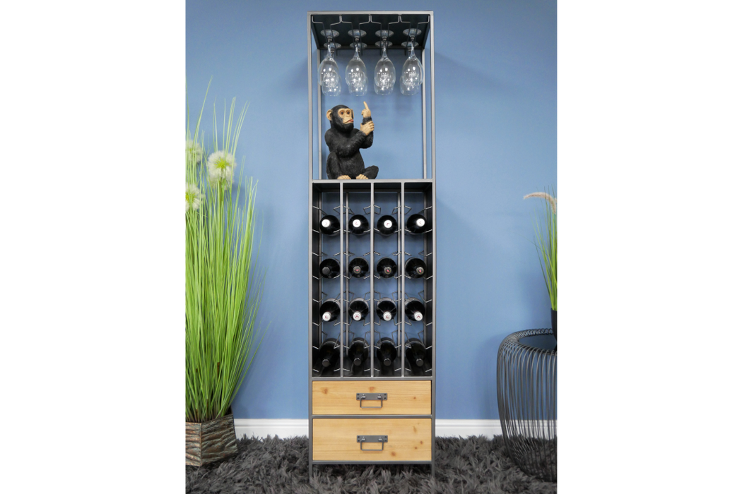 Industrial Wine Cabinet, Metal Wine Bottle Shelves, Wooden drawer