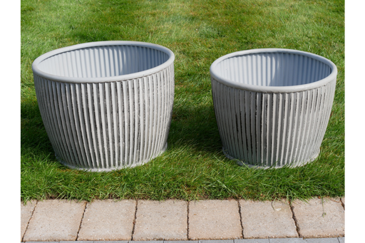 Outdoor Garden Planters, White Metal, Round, Set Of Two Tubs