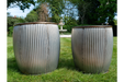 Outdoor Garden Planters, Silver Metal, Round, Set Of Two Tubs