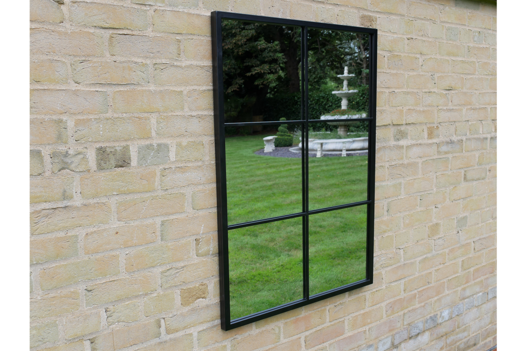 Indoor / Outdoor Rectangle Black Metal Window Garden Mirror - 100 x 70 cm - Decor Interiors