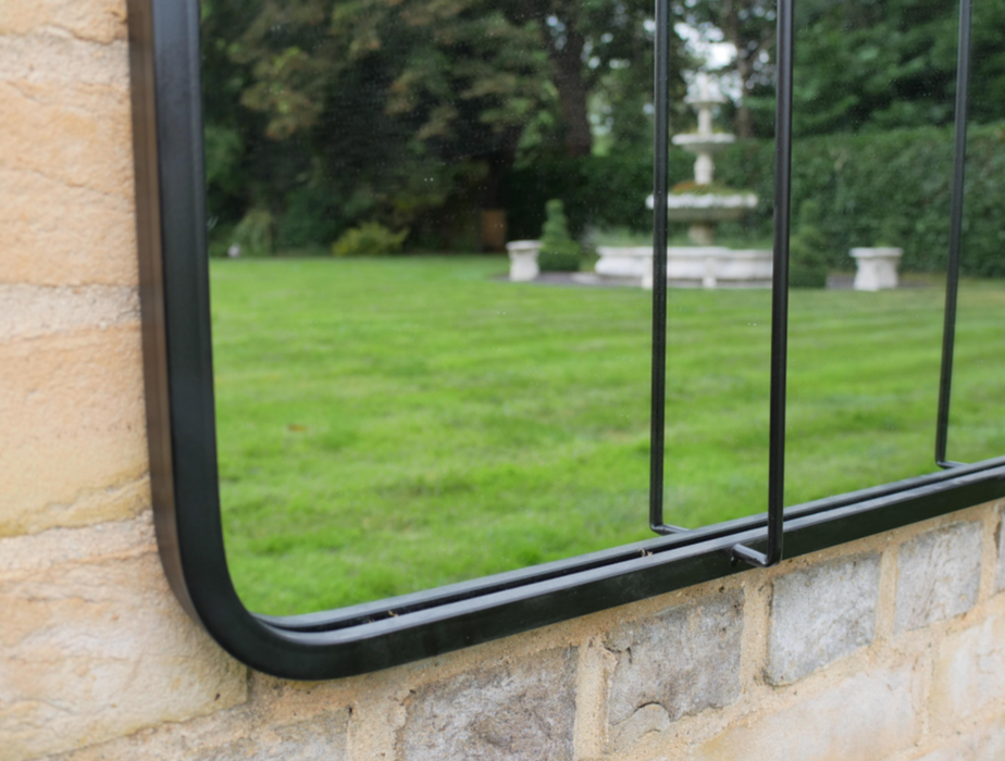 Outdoor / Indoor Wall Mirror, Black Metal Rectangular Frame,