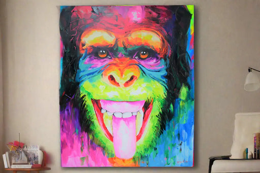 Vibrant Monkey Art Wall Canvas – Bold Colours with Wooden Frame  