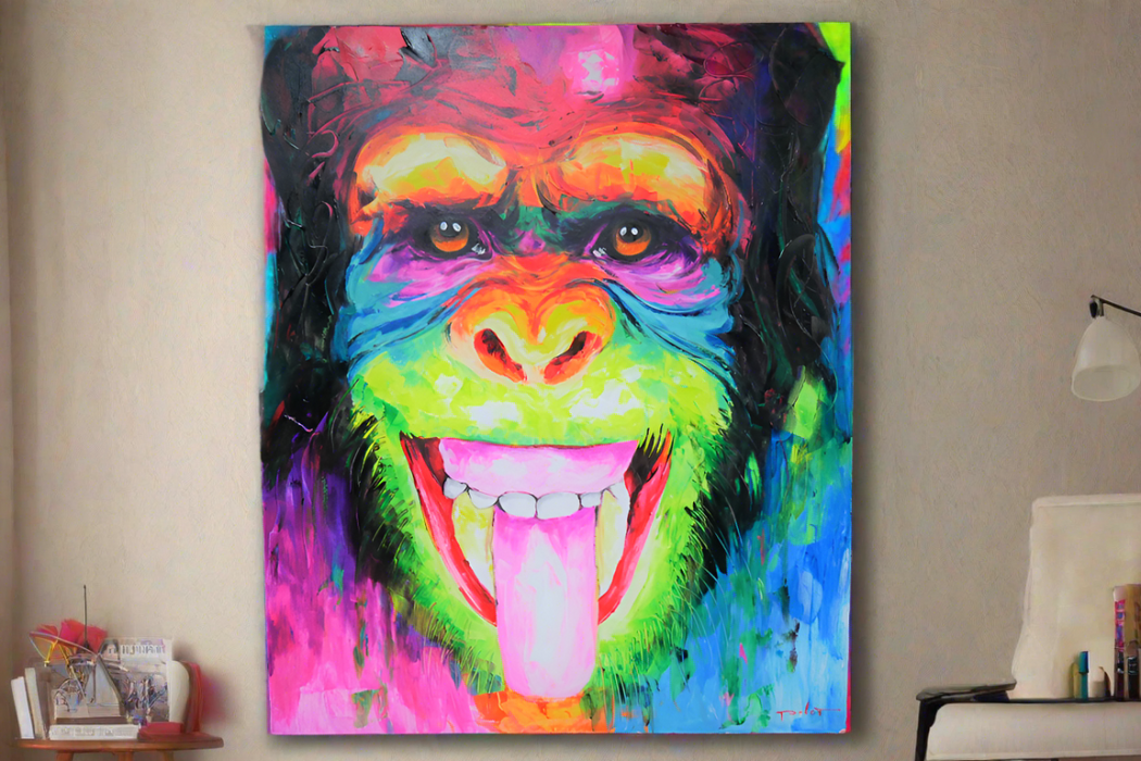 Large Colourful Animal Wall Art - Cheeky Monkey - 100 x 120 cm