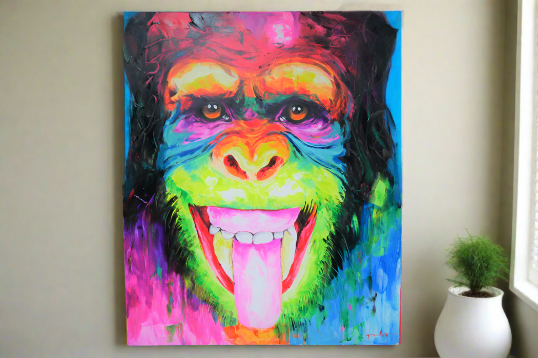 Large Colourful Animal Wall Art - Cheeky Monkey - 100 x 120 cm