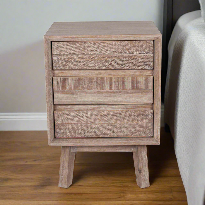 Kalmar Bedside Unit ,Sand Wash Acacia Wood, 3 Drawer