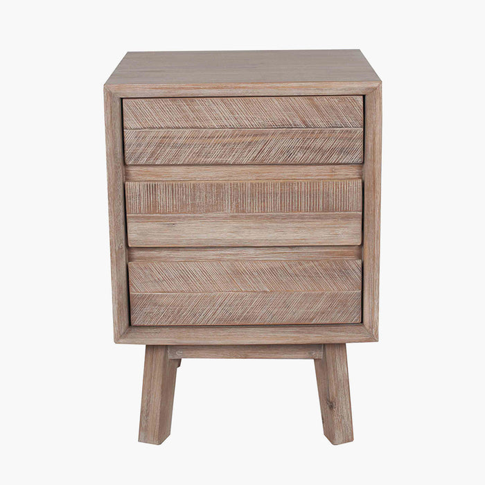 Kalmar Bedside Unit ,Sand Wash Acacia Wood, 3 Drawer