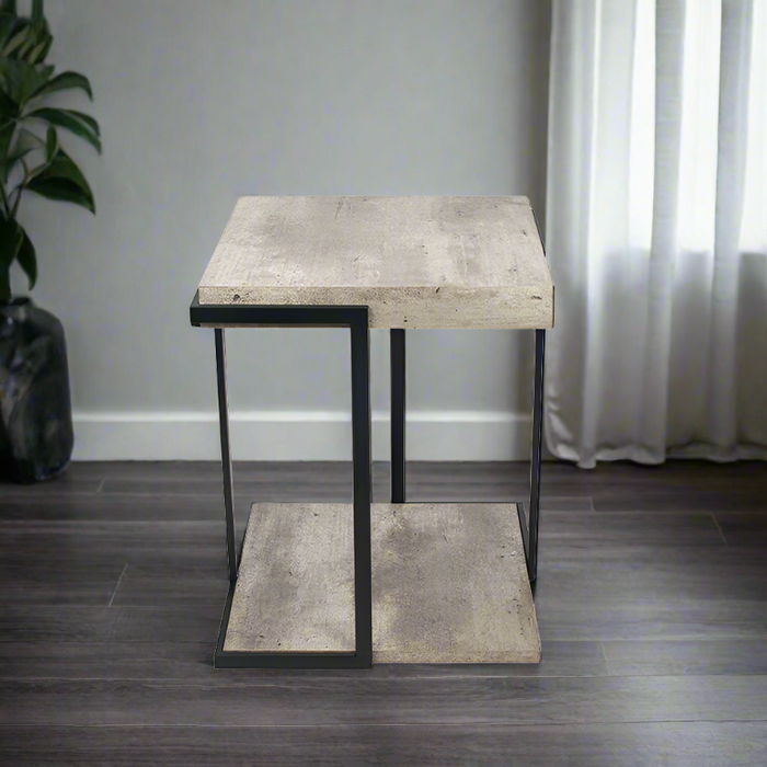 Jersey Side Table, Concrete Effect, Black Metal