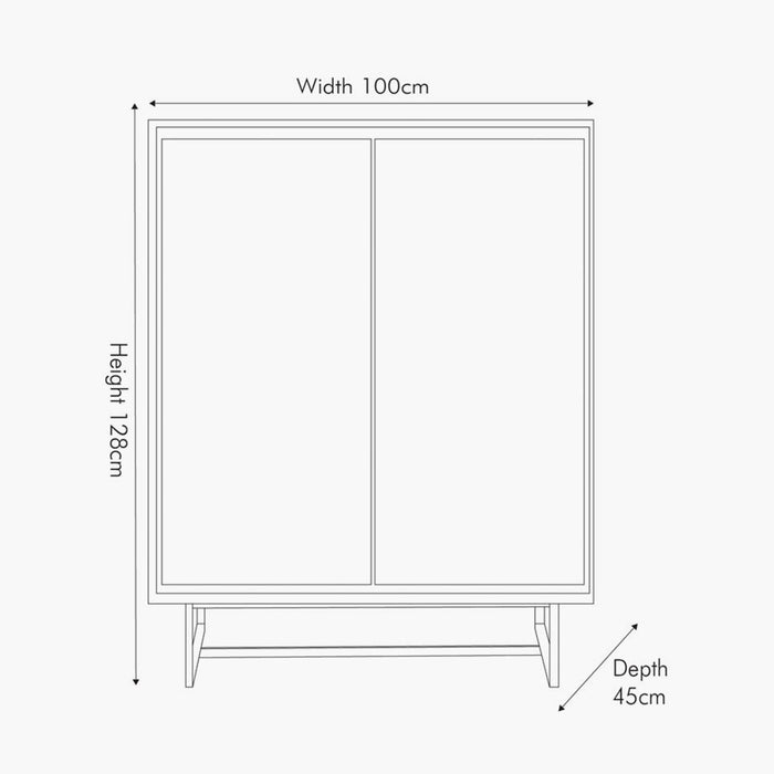 Marca Bar Cabinet, Sand Wash Acacia Wood, Black Metal Legs, 2 Door