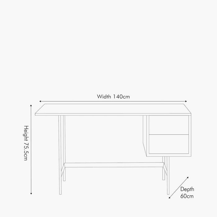 Crafter 2 Drawer Desk,Dark Brown Acacia Wood, Black Metal Legs