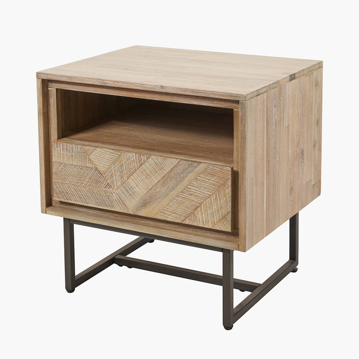 Marca Sand Wash Acacia Wood and Black Metal Bedside Unit (Due Back in 15/01/25)