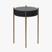 Georgio Side Table, Gold Metal Legs, Black Wood Veneer, Round Top