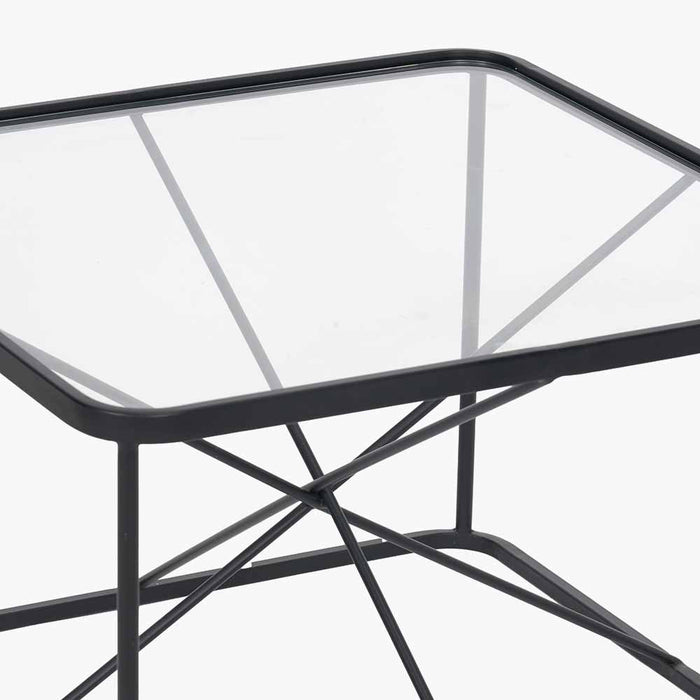 Roxy Black Metal & Clear Glass Coffee Table with Star-Shaped Frame - 60cm