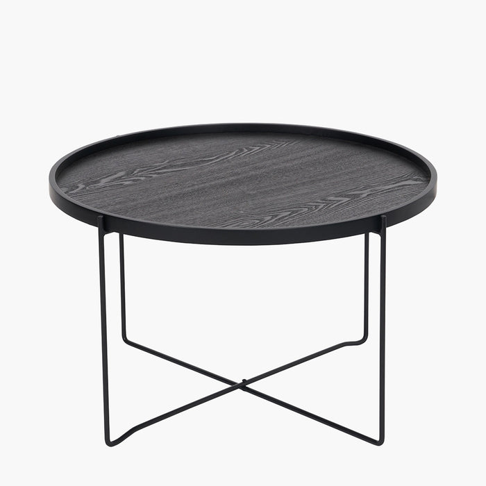 Voss Coffee Table, Black Wood Veneer Top, Black Metal Frames