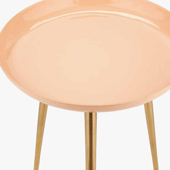 Seline Side Table, Apricot Enamel, Gold Metal Legs, Round Top