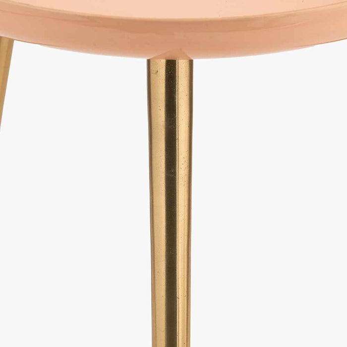 Seline Side Table, Apricot Enamel, Gold Metal Legs, Round Top