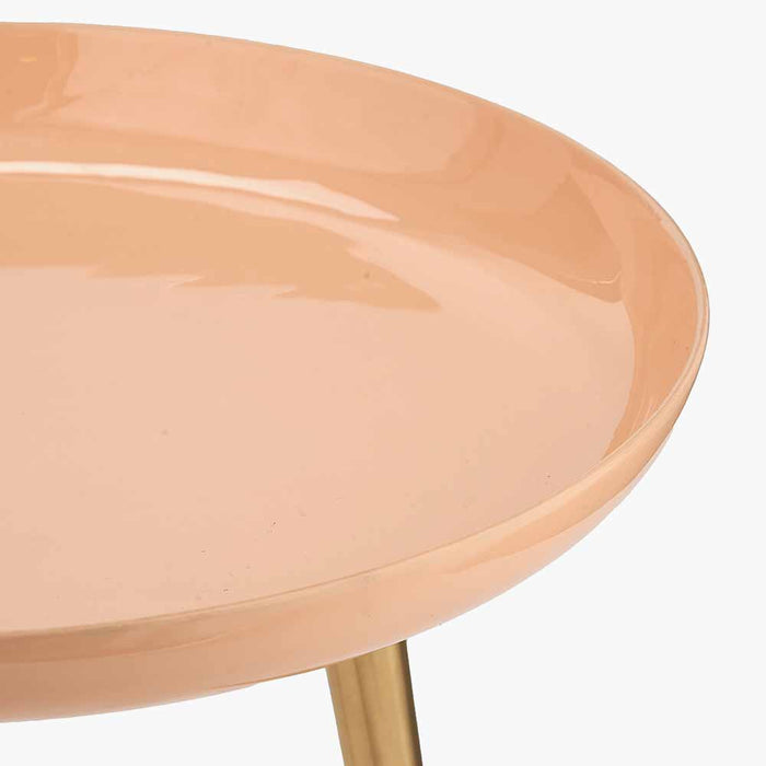 Seline Side Table, Apricot Enamel, Gold Metal Legs, Round Top