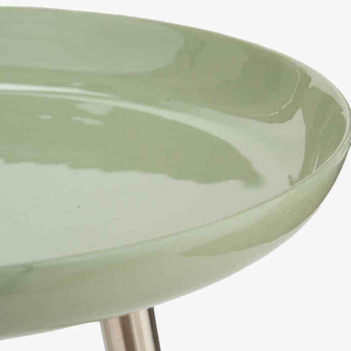 Seline Side Table, Silver Metal Legs, Sage Enamel, Round Top