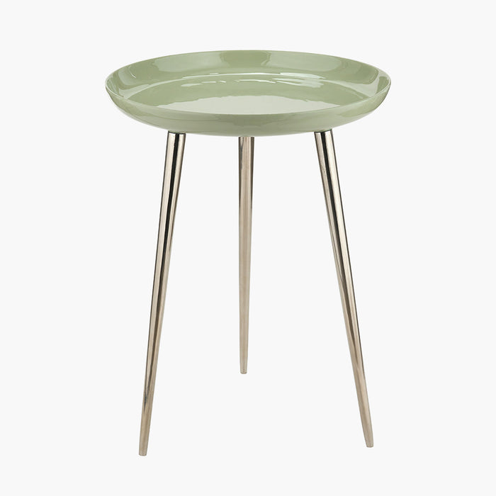 Seline Side Table, Silver Metal Legs, Sage Enamel, Round Top