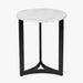 Hendrick Side Table, Curved Black Metal Legs, White Marble Top 