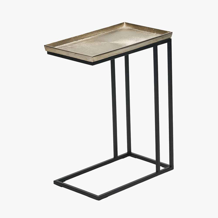 Franklin Side Table, Gold Cast Metal Top, Black Metal Legs