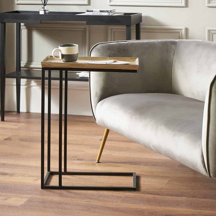 Franklin Side Table, Gold Cast Metal Top, Black Metal Legs