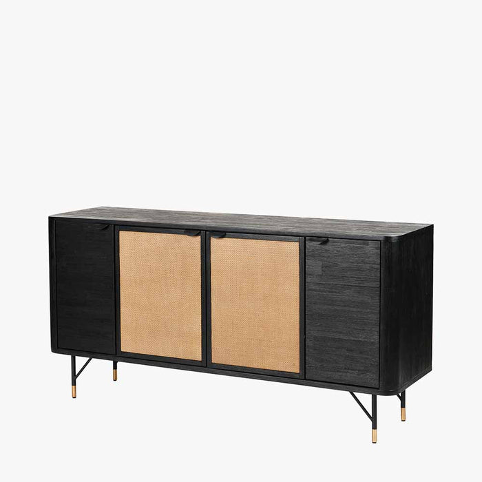 Nepal Black Acacia Wood & Natural Rattan Four-Door Sideboard - 160cm