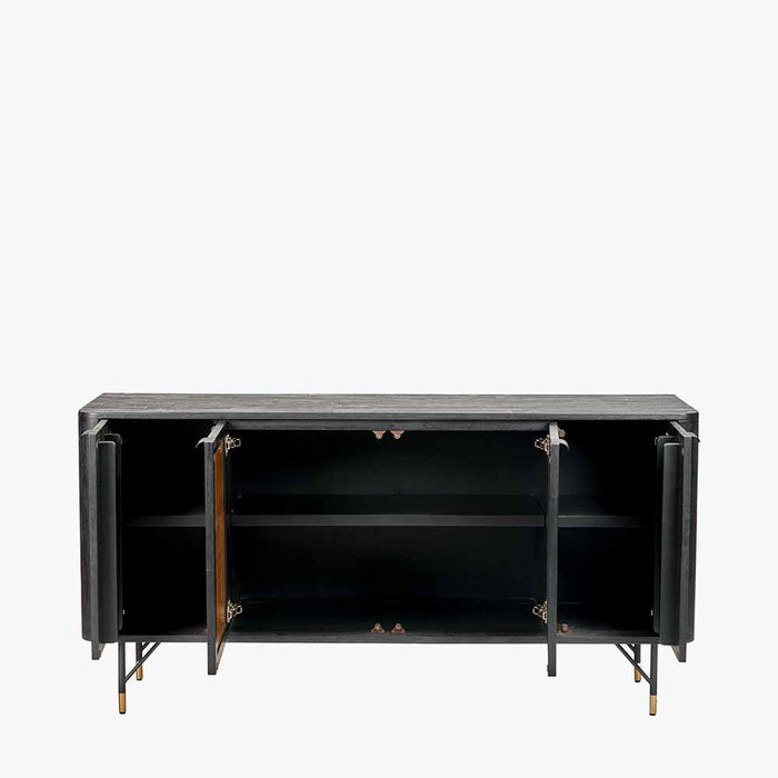 Nepal Black Acacia Wood & Natural Rattan Four-Door Sideboard - 160cm