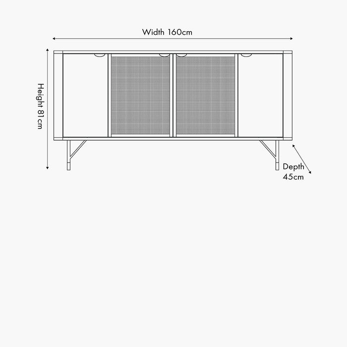 Nepal Black Acacia Wood & Natural Rattan Four-Door Sideboard - 160cm