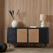 Nepal 4 Door Sideboard, Black Acacia Wood, Natural Rattan