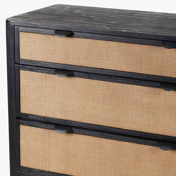 Nepal 4 Drawer Unit, Black Acacia Wood, Natural Rattan