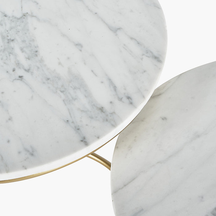 Milly White Marble and Gold Metal Side Tables - S/2