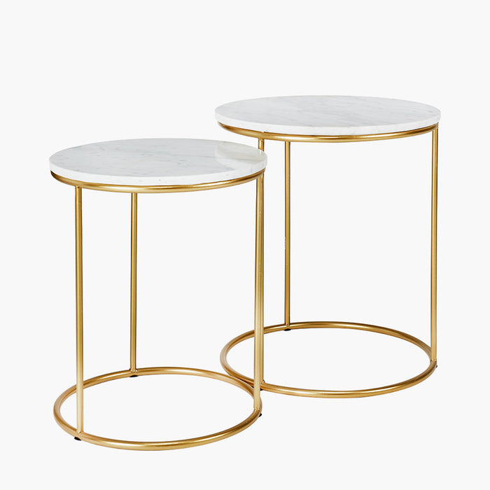 Milly White Marble and Gold Metal Side Tables - S/2