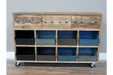 Rustic Sideboard, 3 Wooden Drawers, 8 Metal Storage