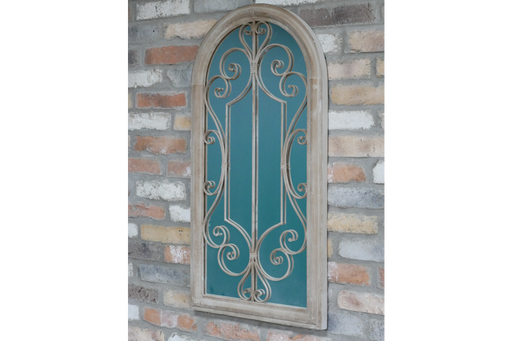 Indoor / Outdoor Ornate Distressed Cream Garden Mirror  97 x 49 cm   