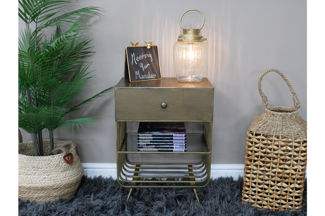 Rustic Gold Distressed Bedside Cabinet