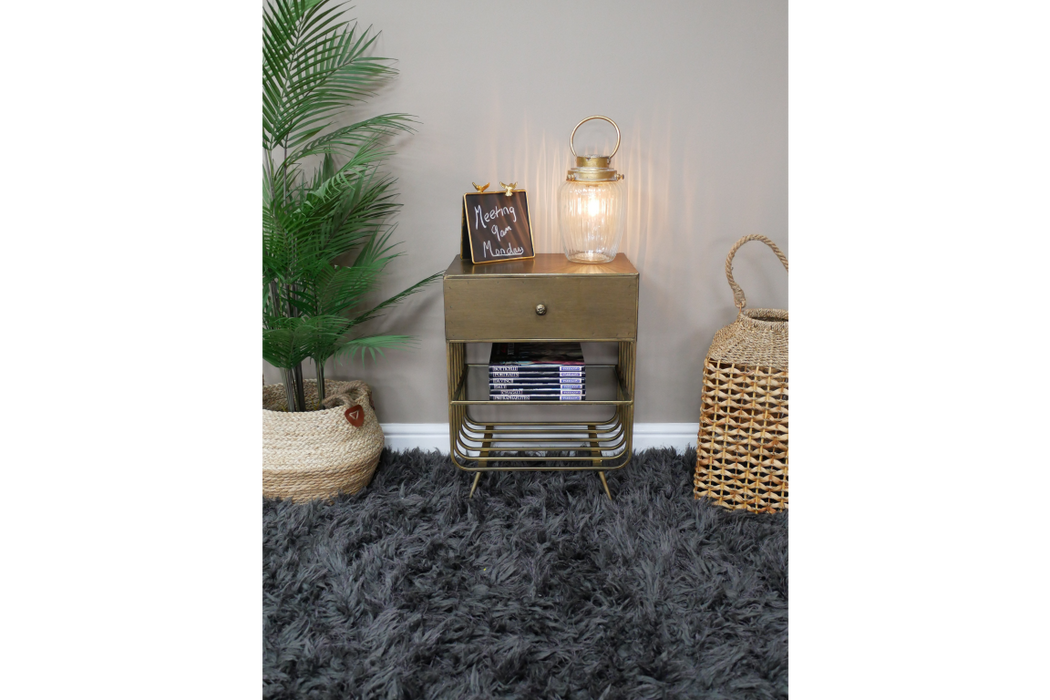 Rustic Gold Distressed Bedside Cabinet