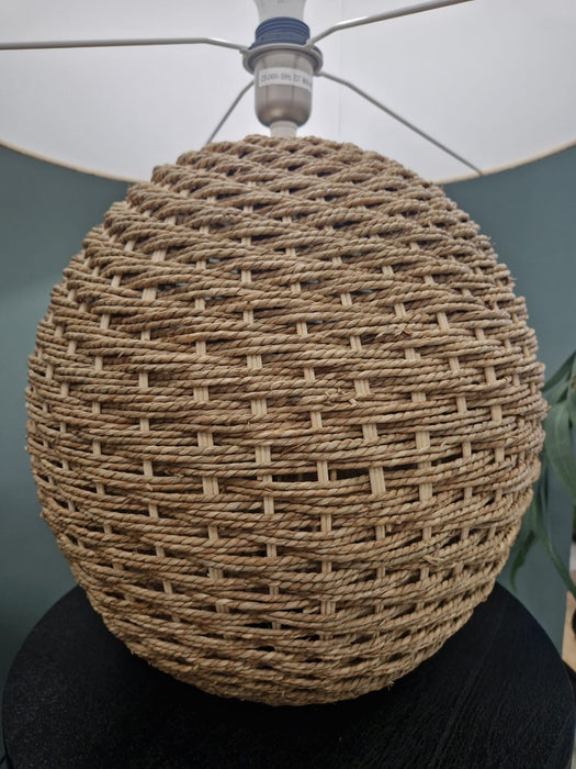 Natural Rattan Orb Table Lamp with Linen Shade