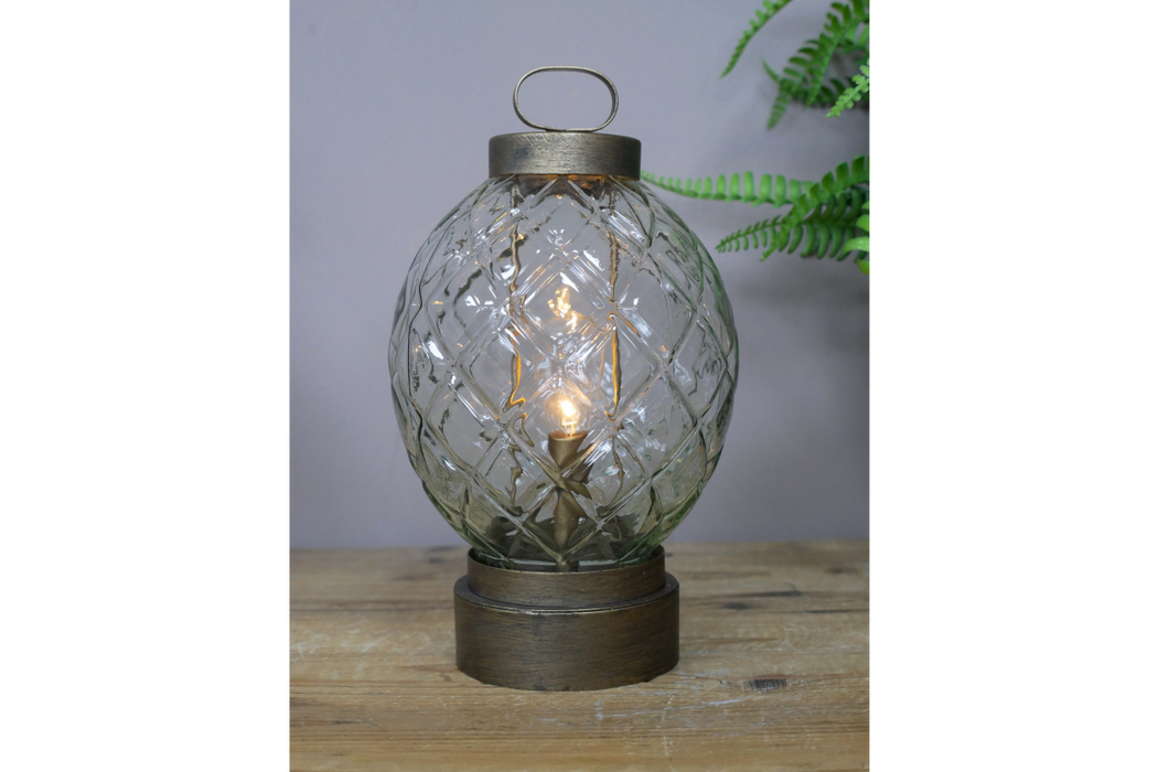 Distressed Gold / Bronze Metal & Glass Orb Light (Battery Powered) - 24 x 13 cm