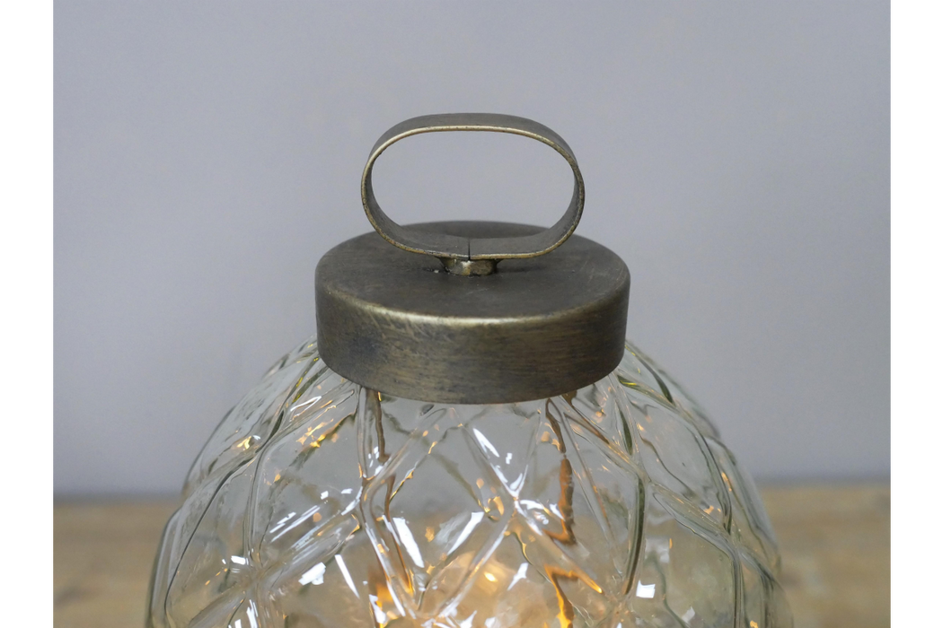 Distressed Gold / Bronze Metal & Glass Orb Light (Battery Powered) - 24 x 13 cm