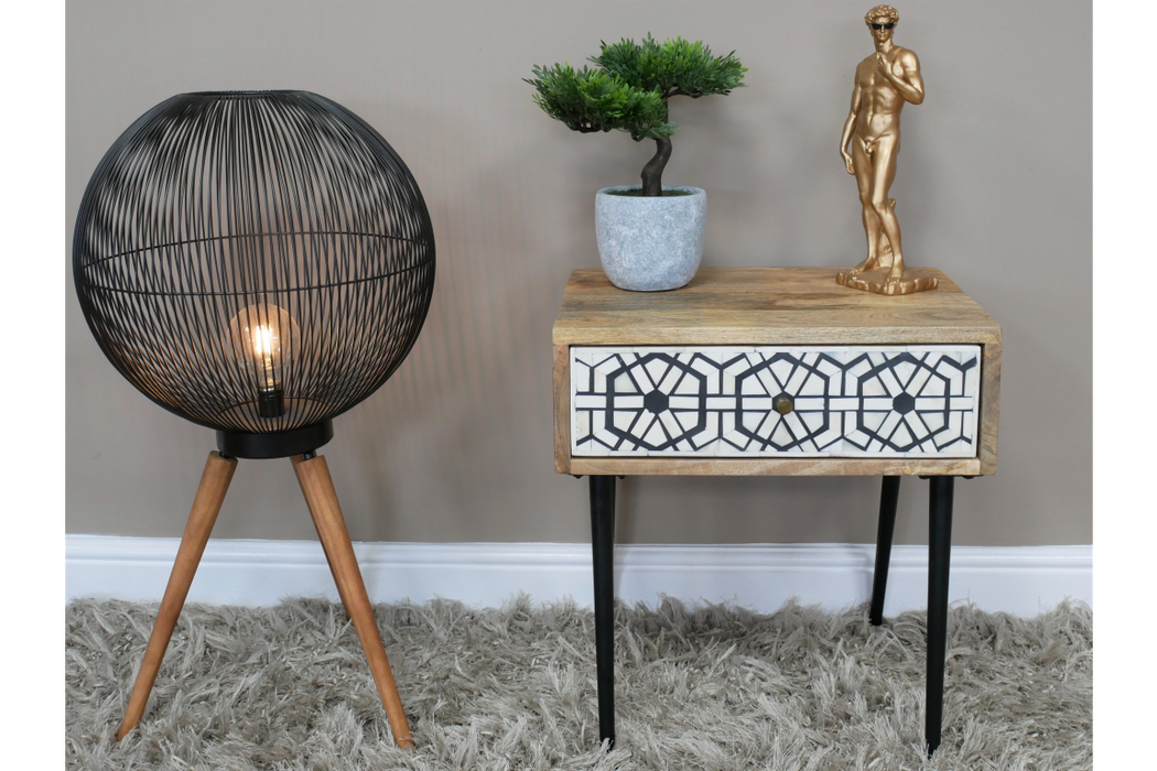 Wooden & White Industrial Bedside Cabinet