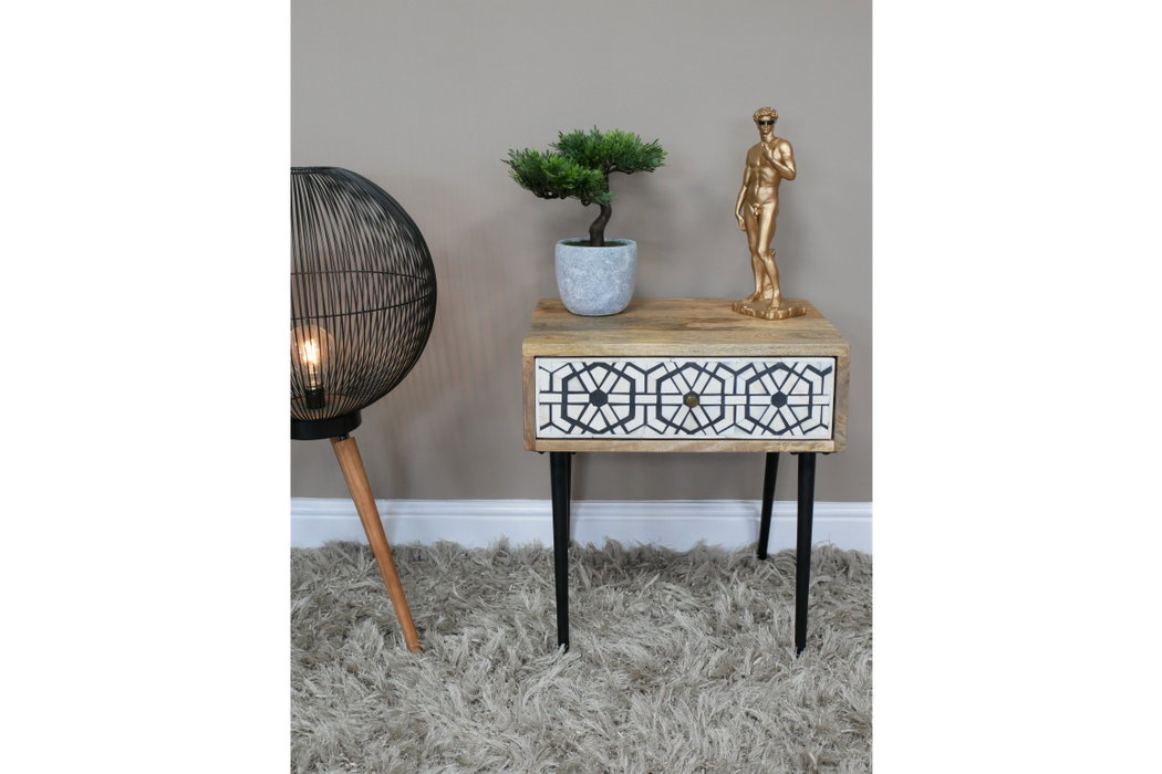 Wooden & White Industrial Bedside Cabinet