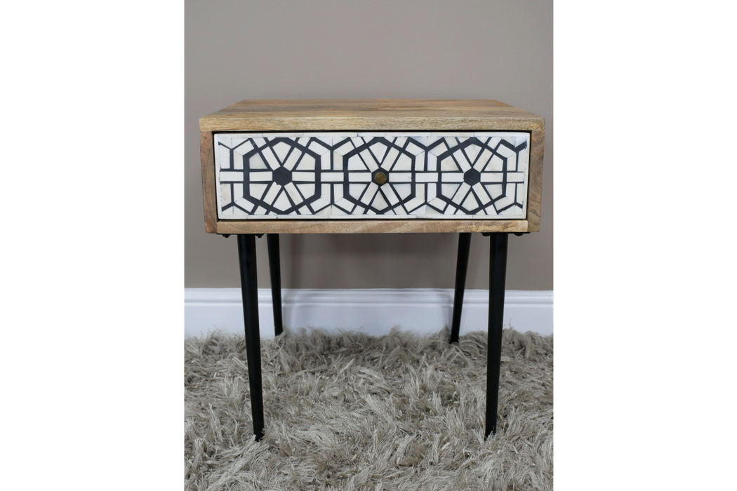 Wooden & White Industrial Bedside Cabinet