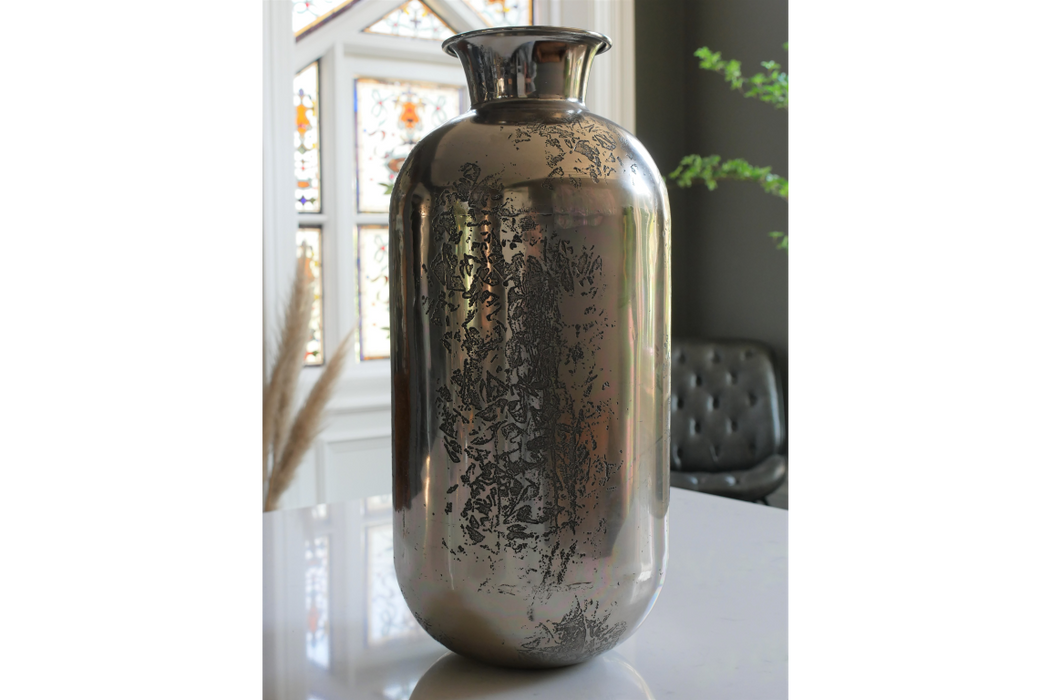 Florence Silver Etched Metal Vase - Large