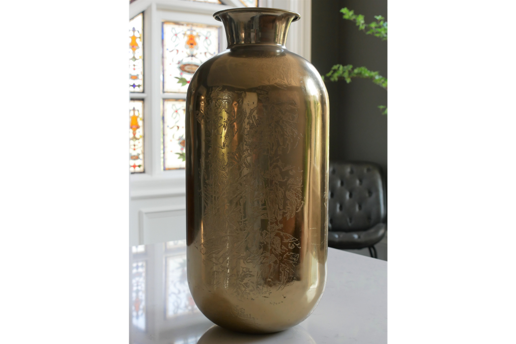 Florence Gold Etched Metal Vase - Large