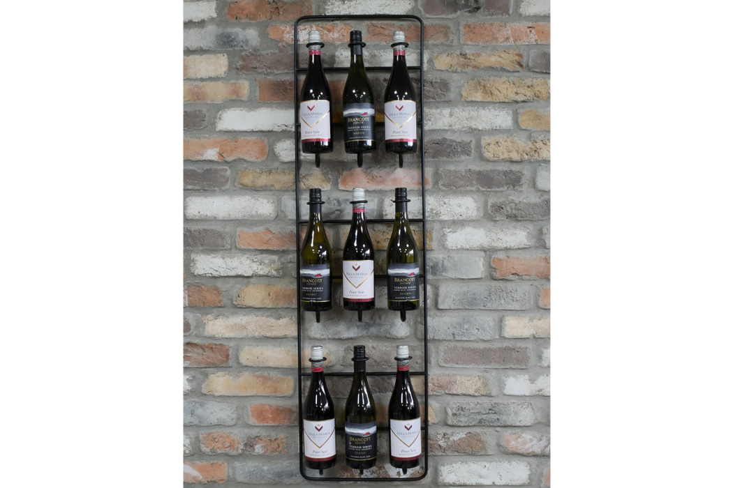 Wine Rack, 9 Bottle Wine Storage, Black Metal,  Wall Hanging