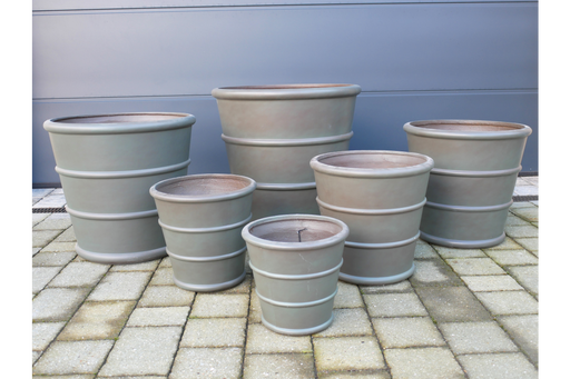 Outdoor Garden Planters, Grey Clay, Round, Set Of 6