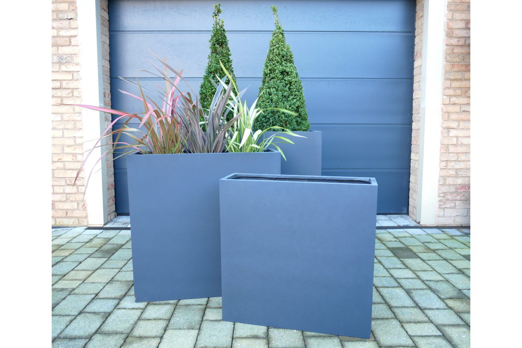 Outdoor Garden Planters, Blue Clay, Rectangular, Set Of 3