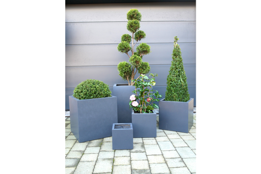 Outdoor Garden Planters, Blue Clay, Square, Set Of 5